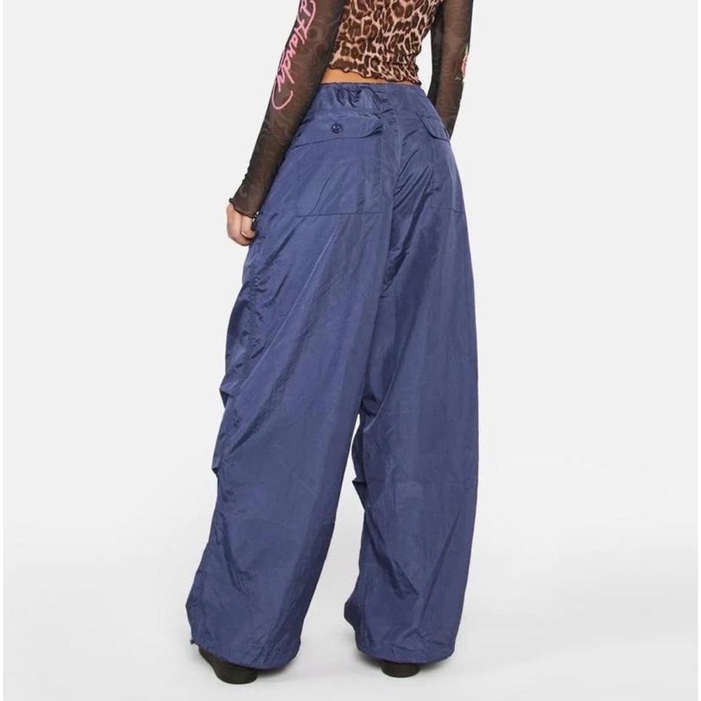 Edikted Navy Blue Nylon Parachute Pants Oversized Wide Leg Cargo Trousers M/L - Picture 2 of 6